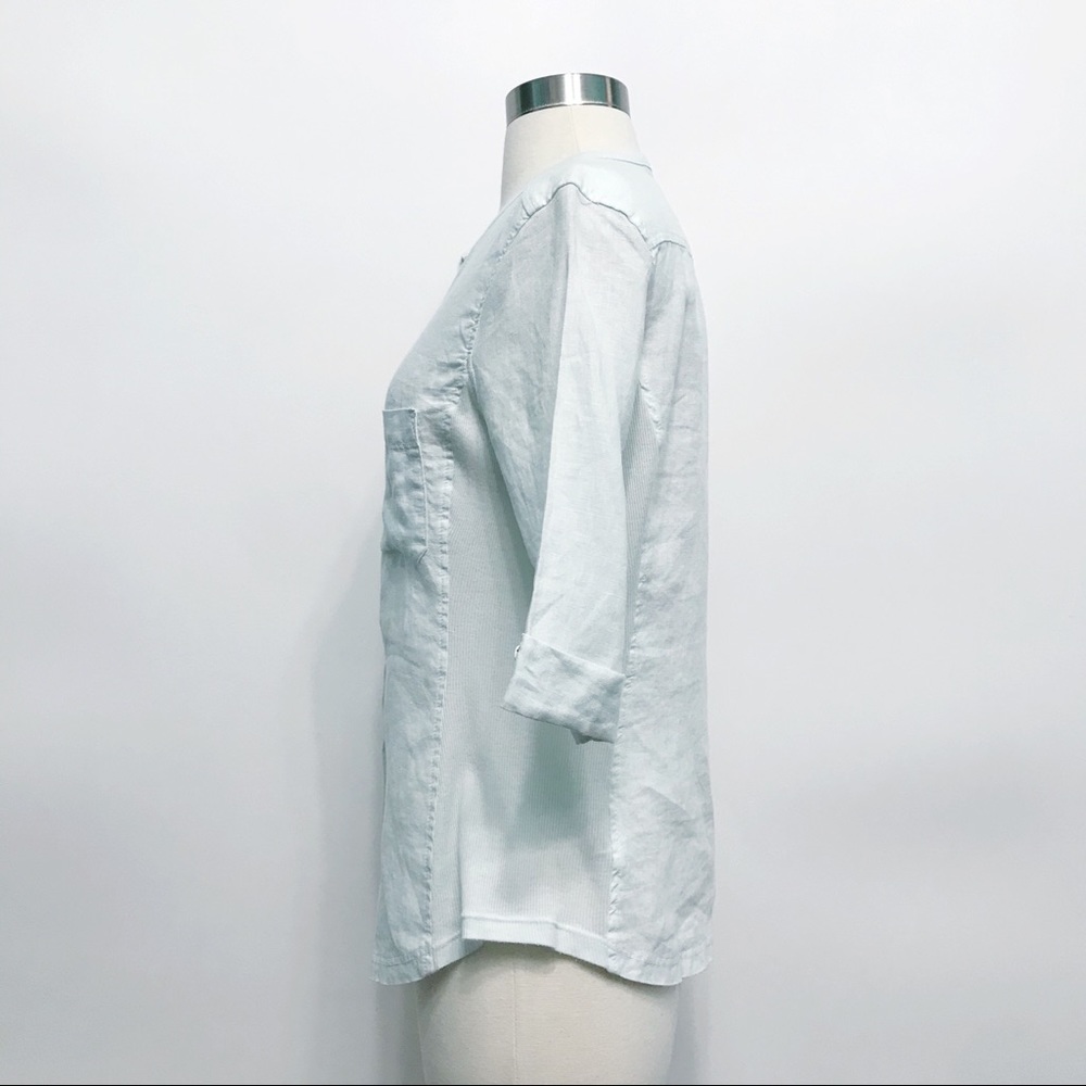 james perse | mint green contrast rib slub knit panel linen top s - Picture 4 of 8